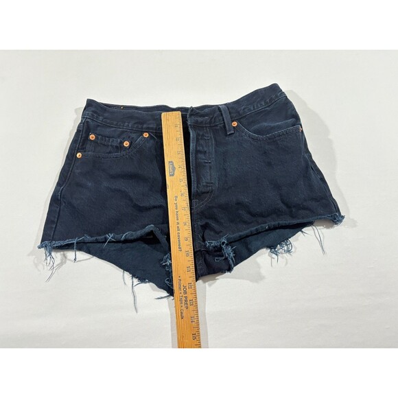 Levi's Raw Hem Shorts Womens 501 Denim Red Tab Dark Wash Button Cutoff Fly Sz 29 - Picture 5 of 16